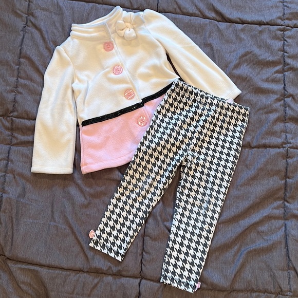 Kids Headquarters Houndstooth Fleece Outfit Size 24M Pink White Black Preppy - Picture 1 of 9